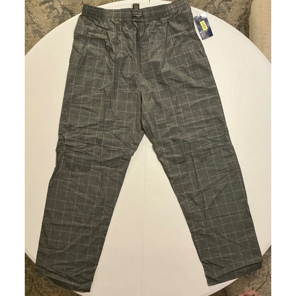 Polo Ralph Lauren Mens Grey Windowpane Plaid Pants Size L Button Fly NWT Flaws